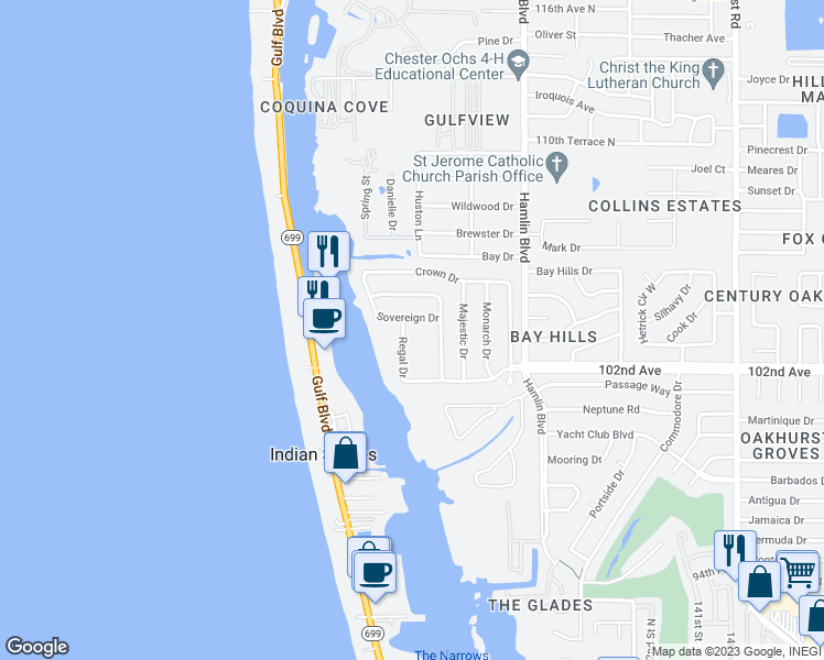 map of restaurants, bars, coffee shops, grocery stores, and more near 10351 Regal Drive in Largo
