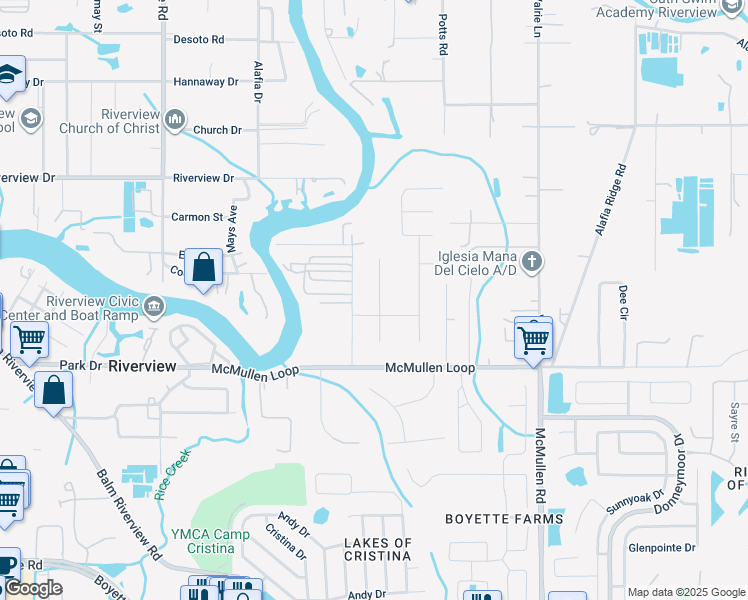 map of restaurants, bars, coffee shops, grocery stores, and more near 8221 Stoner Woods Drive in Riverview