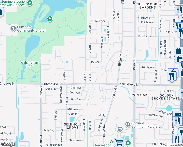 map of restaurants, bars, coffee shops, grocery stores, and more near 11796 Saree Court in Largo