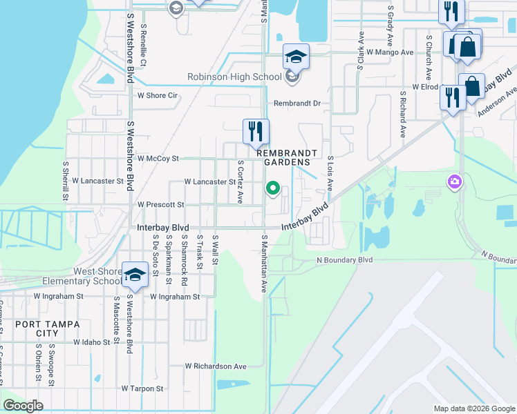 map of restaurants, bars, coffee shops, grocery stores, and more near 4408 West Prescott Street in Tampa