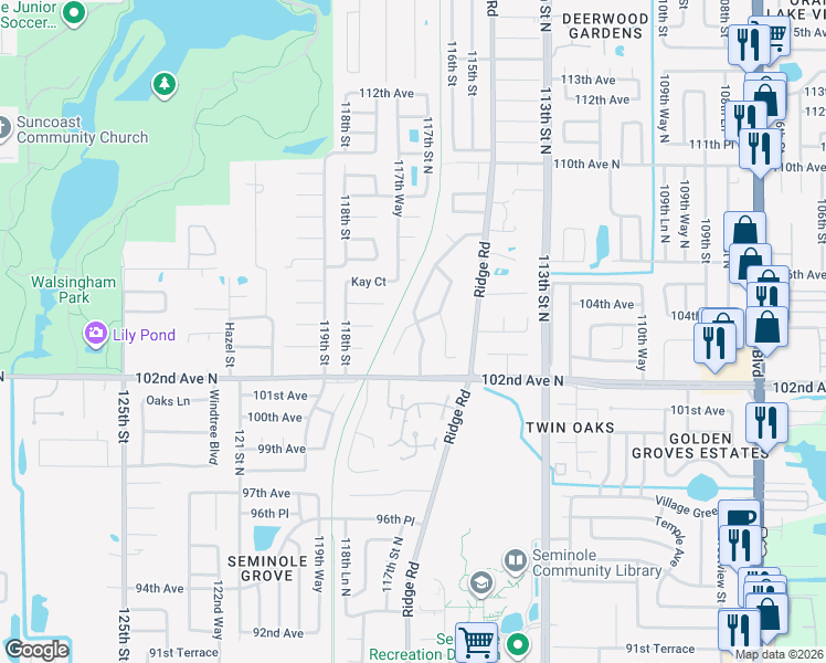 map of restaurants, bars, coffee shops, grocery stores, and more near 10212 Thurston Groves Boulevard in Largo