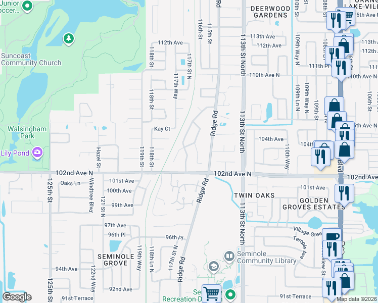 map of restaurants, bars, coffee shops, grocery stores, and more near 10212 Thurston Groves Boulevard in Largo