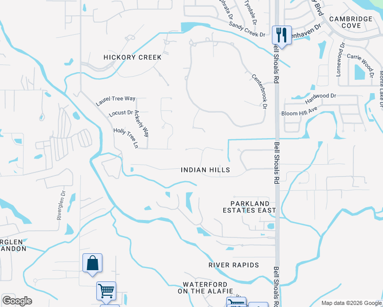 map of restaurants, bars, coffee shops, grocery stores, and more near 405 Copperleaf Circle in Brandon