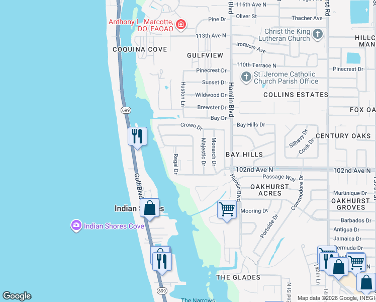 map of restaurants, bars, coffee shops, grocery stores, and more near 10350 Imperial Point Drive West in Largo
