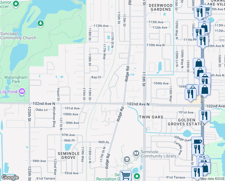 map of restaurants, bars, coffee shops, grocery stores, and more near 10212 Thurston Groves Boulevard in Largo