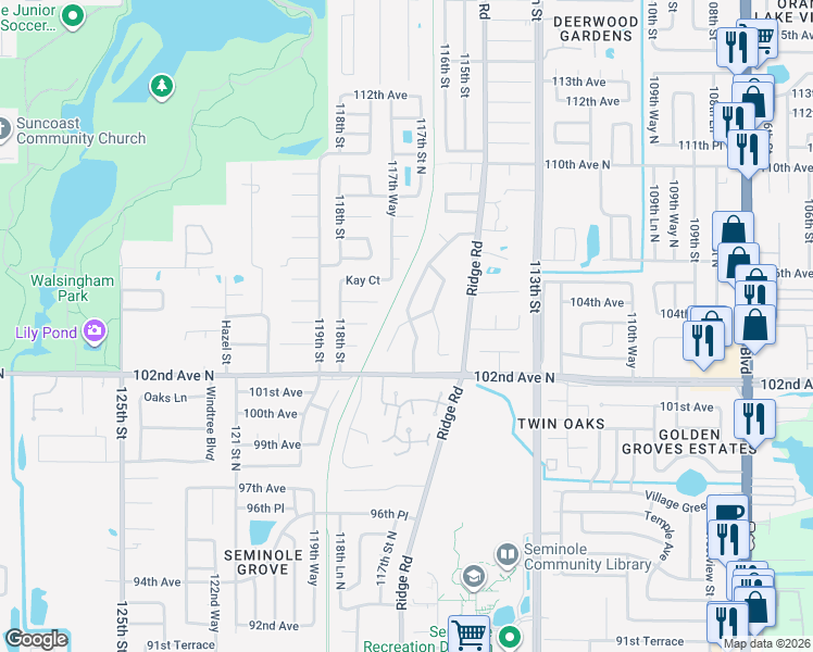 map of restaurants, bars, coffee shops, grocery stores, and more near 10212 Thurston Groves Boulevard in Largo