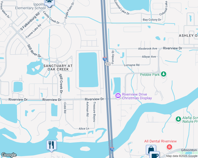 map of restaurants, bars, coffee shops, grocery stores, and more near 8420 Fantasia Park Way in Riverview