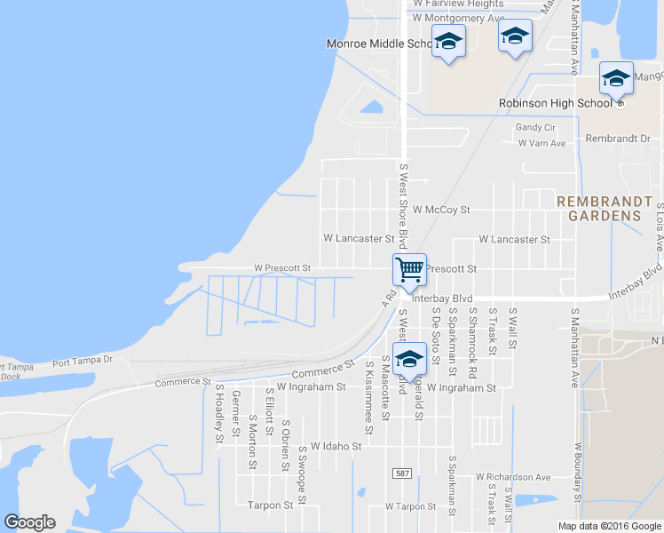 map of restaurants, bars, coffee shops, grocery stores, and more near 6816 South Juanita Street in Tampa