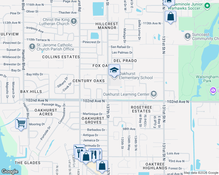 map of restaurants, bars, coffee shops, grocery stores, and more near 10346 Antilles Drive in Largo