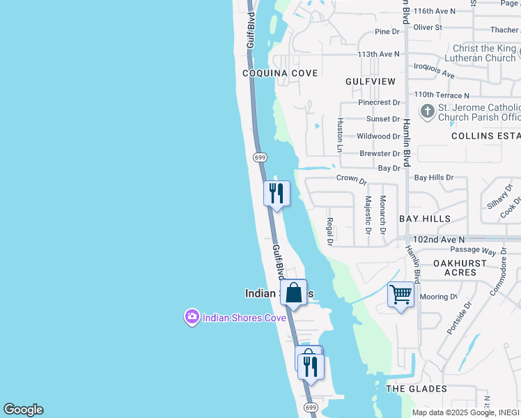 map of restaurants, bars, coffee shops, grocery stores, and more near 20002 Gulf Boulevard in Indian Shores
