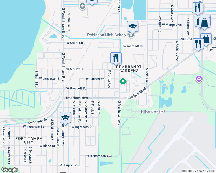 map of restaurants, bars, coffee shops, grocery stores, and more near 4424 West Prescott Street in Tampa