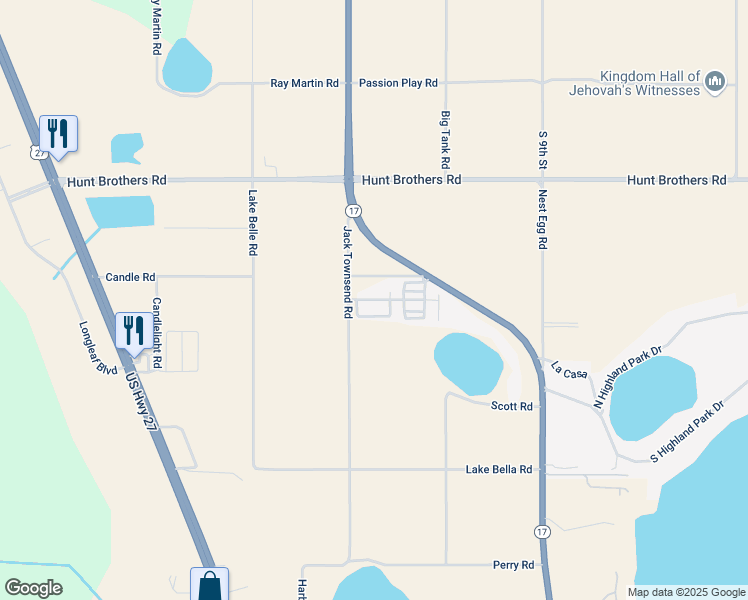 map of restaurants, bars, coffee shops, grocery stores, and more near 503 Cockatoo Boulevard in Lake Wales