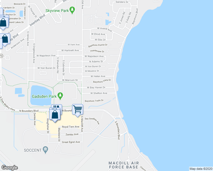 map of restaurants, bars, coffee shops, grocery stores, and more near 2816 West Bay Haven Drive in Tampa