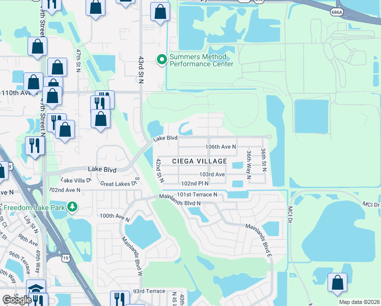 map of restaurants, bars, coffee shops, grocery stores, and more near 3984 105th Avenue North in Clearwater