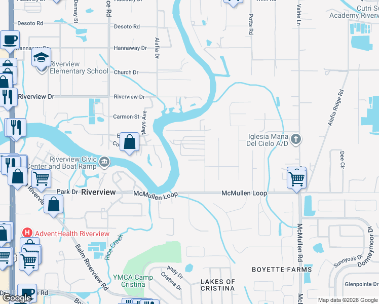 map of restaurants, bars, coffee shops, grocery stores, and more near 510 Riverlawn Park Drive in Riverview