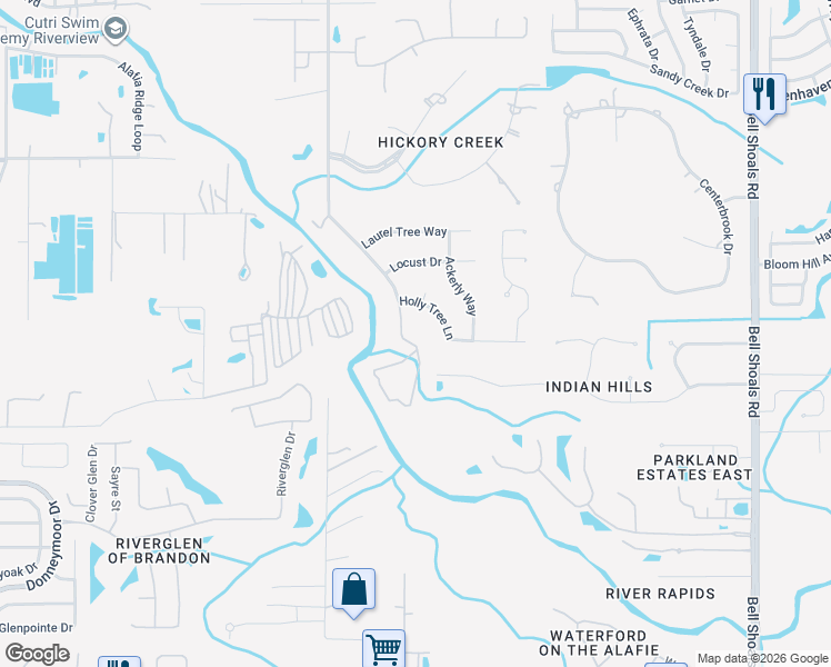 map of restaurants, bars, coffee shops, grocery stores, and more near 4876 Rambling River Road in Brandon