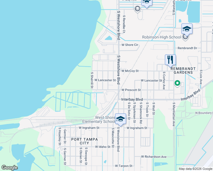 map of restaurants, bars, coffee shops, grocery stores, and more near 6714 South Kissimmee Street in Tampa