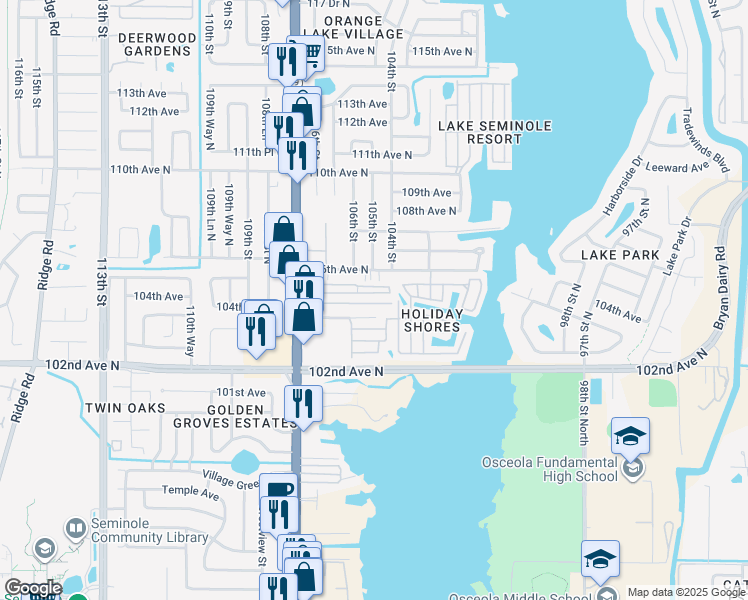 map of restaurants, bars, coffee shops, grocery stores, and more near 48 Saunders Avenue in Largo