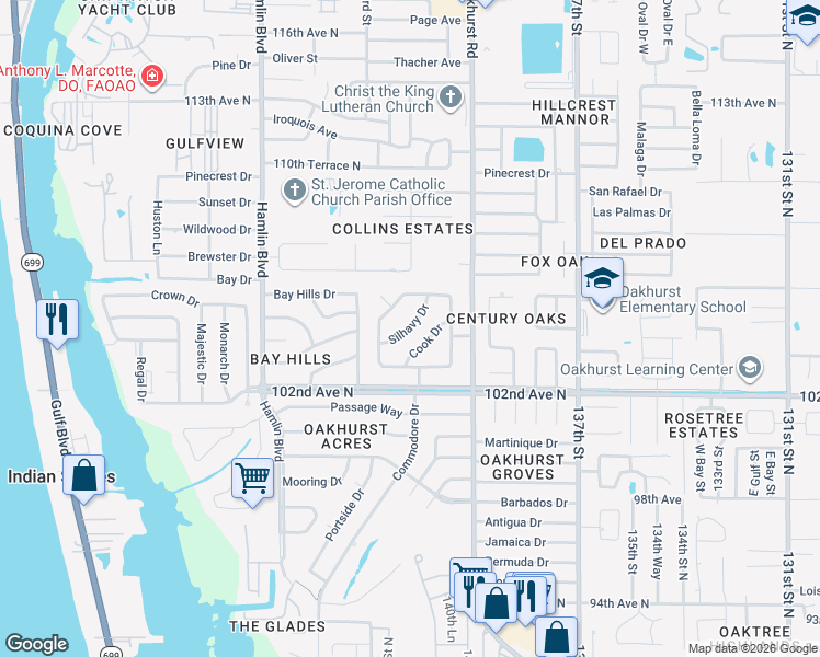 map of restaurants, bars, coffee shops, grocery stores, and more near 10454 Silhavy Drive in Largo
