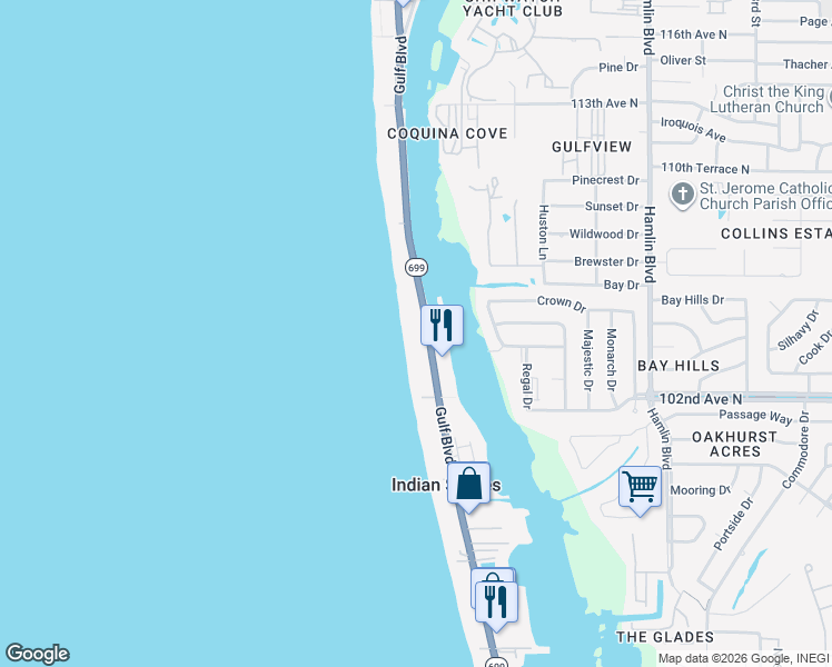 map of restaurants, bars, coffee shops, grocery stores, and more near 20070 Florida 699 in Indian Shores
