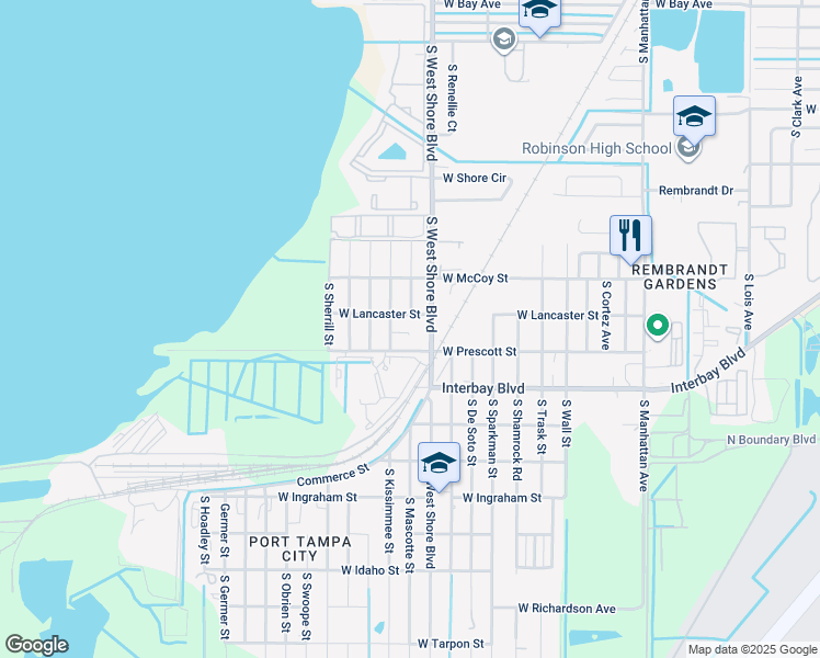 map of restaurants, bars, coffee shops, grocery stores, and more near 6714 South Kissimmee Street in Tampa