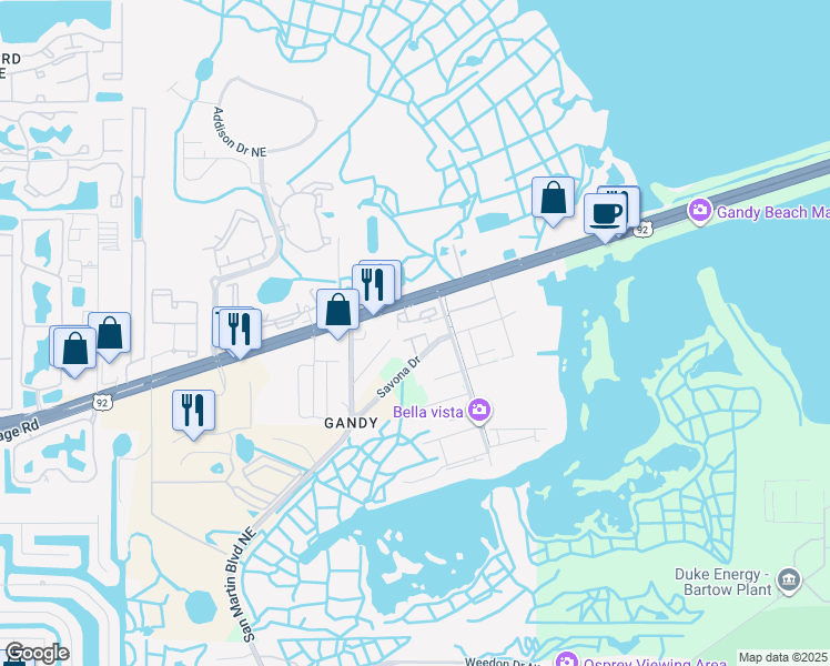 map of restaurants, bars, coffee shops, grocery stores, and more near 10900 Gandy Boulevard North in St. Petersburg