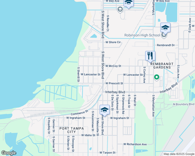 map of restaurants, bars, coffee shops, grocery stores, and more near 6714 South Kissimmee Street in Tampa