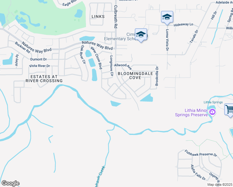 map of restaurants, bars, coffee shops, grocery stores, and more near 4505 Compass Oaks Drive in Valrico