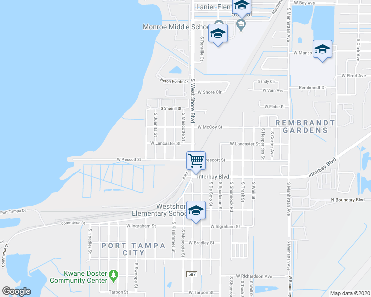 map of restaurants, bars, coffee shops, grocery stores, and more near in Tampa