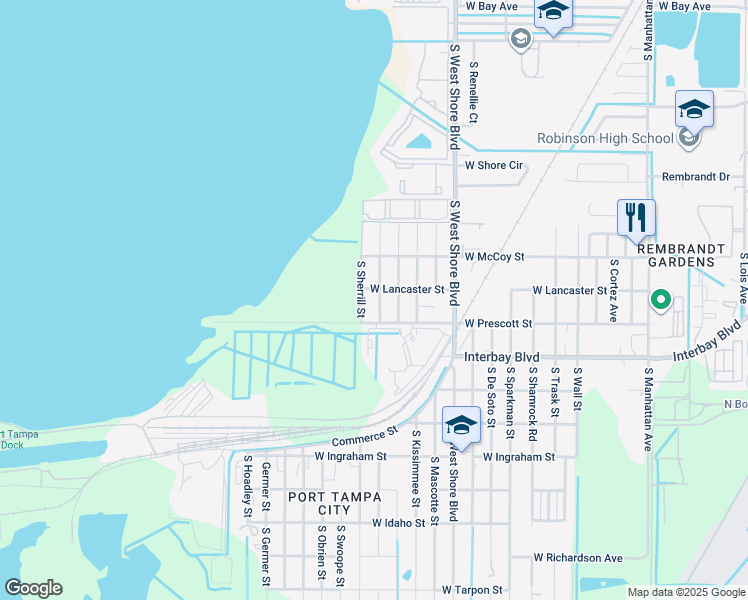 map of restaurants, bars, coffee shops, grocery stores, and more near 6802 South Juanita Street in Tampa