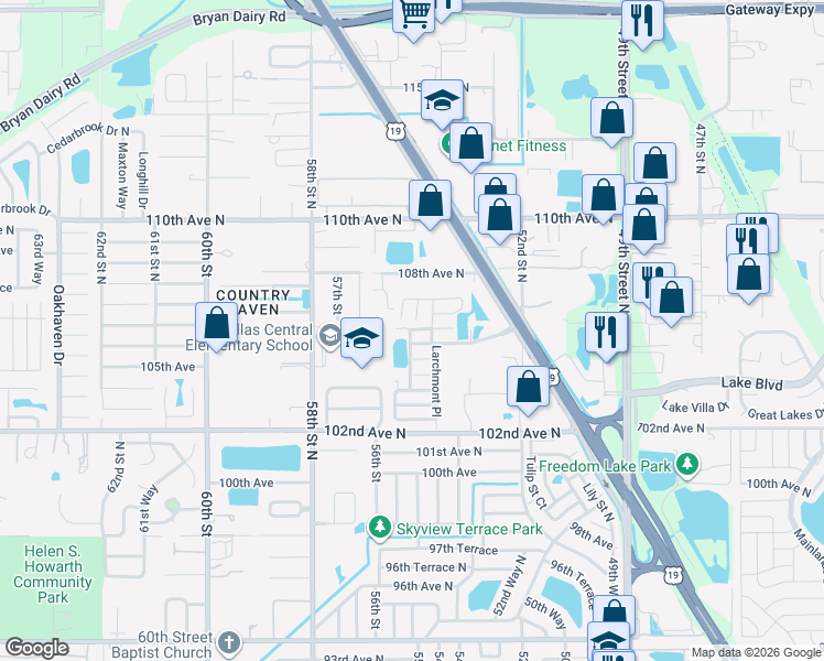 map of restaurants, bars, coffee shops, grocery stores, and more near in Pinellas Park