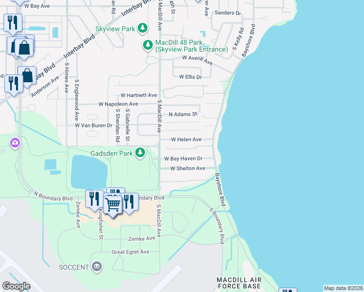 map of restaurants, bars, coffee shops, grocery stores, and more near 3028 West Helen Avenue in Tampa
