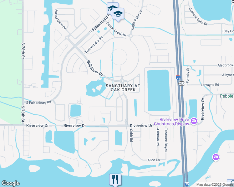 map of restaurants, bars, coffee shops, grocery stores, and more near 8306 Moccasin Trail Drive in Riverview
