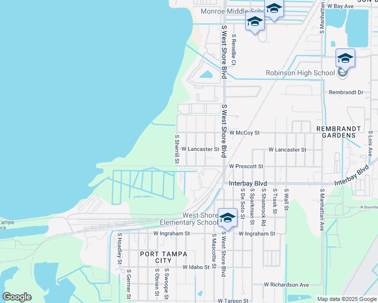 map of restaurants, bars, coffee shops, grocery stores, and more near 6802 South Juanita Street in Tampa