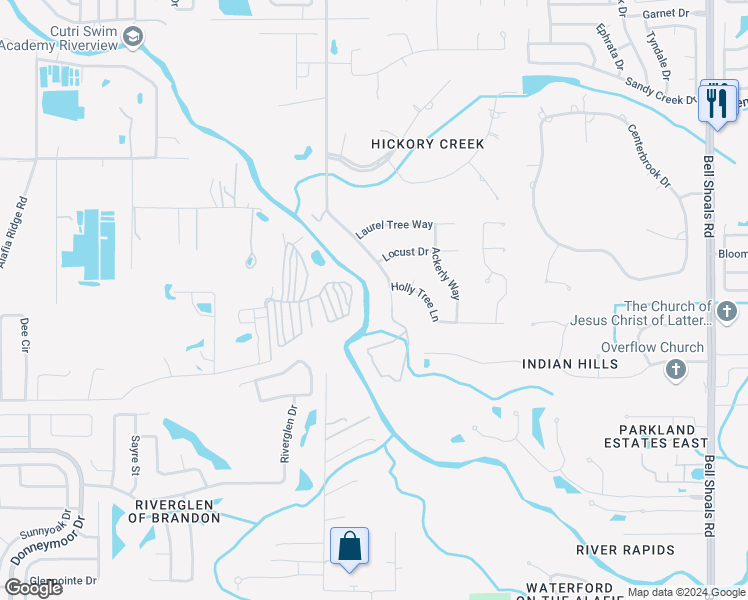 map of restaurants, bars, coffee shops, grocery stores, and more near 4647 John Moore Road in Brandon