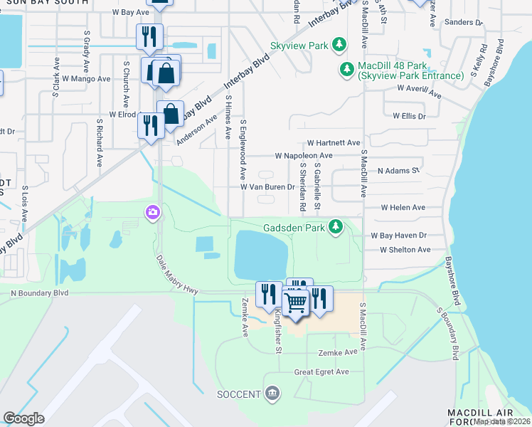map of restaurants, bars, coffee shops, grocery stores, and more near 3315 West Marcum Street in Tampa