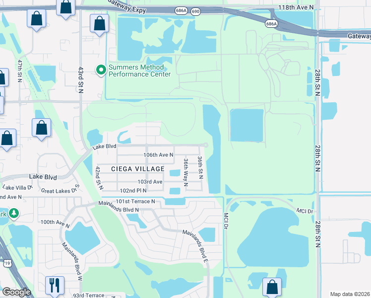 map of restaurants, bars, coffee shops, grocery stores, and more near 3650 Lake Boulevard in Clearwater