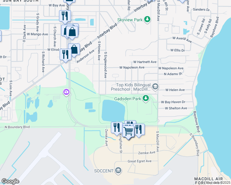 map of restaurants, bars, coffee shops, grocery stores, and more near 3315 West Marcum Street in Tampa