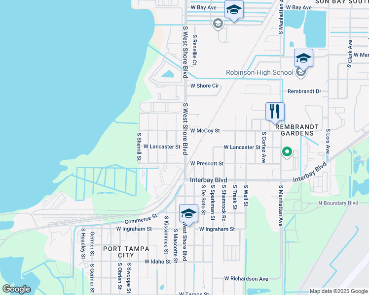 map of restaurants, bars, coffee shops, grocery stores, and more near in Tampa