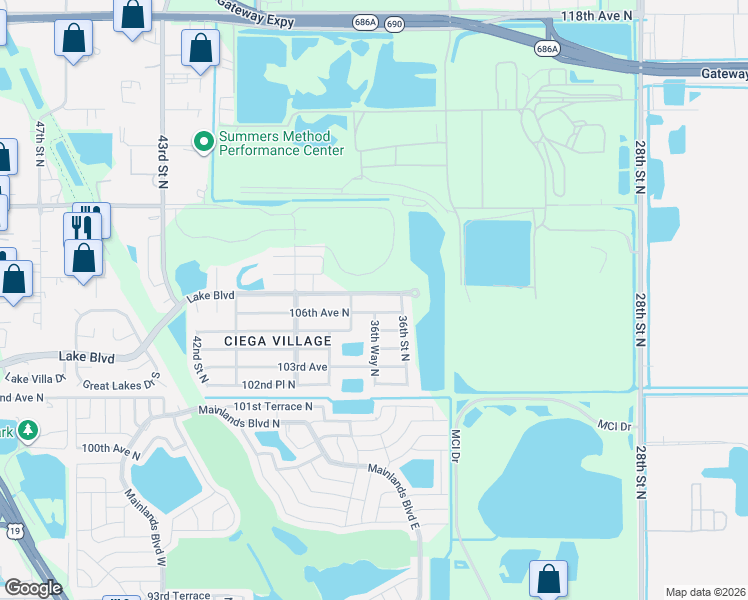 map of restaurants, bars, coffee shops, grocery stores, and more near 3650 Lake Boulevard in Clearwater