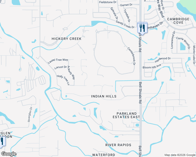 map of restaurants, bars, coffee shops, grocery stores, and more near 4610 Clarksdale Lane in Brandon