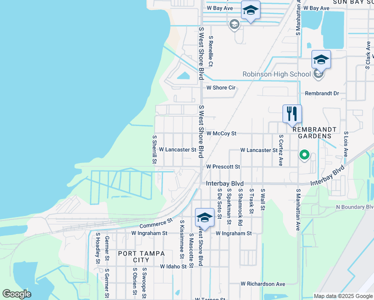 map of restaurants, bars, coffee shops, grocery stores, and more near 6714 South Kissimmee Street in Tampa
