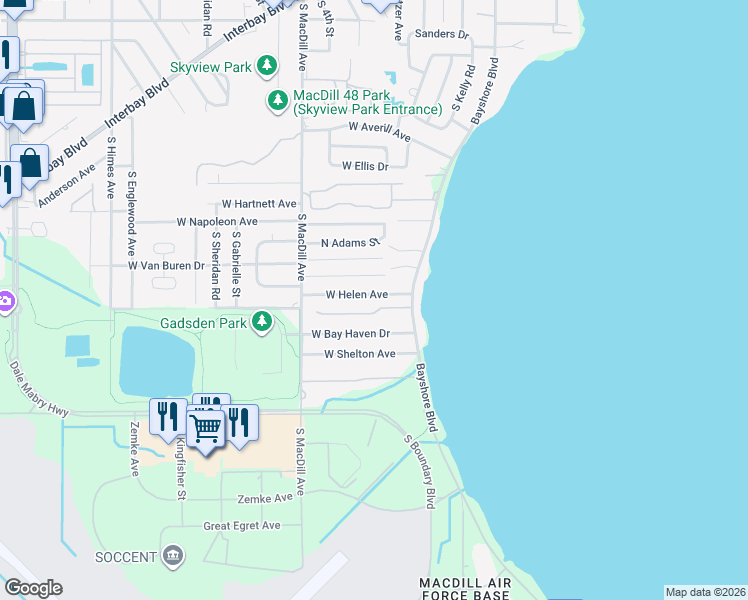 map of restaurants, bars, coffee shops, grocery stores, and more near 3014 West Helen Avenue in Tampa