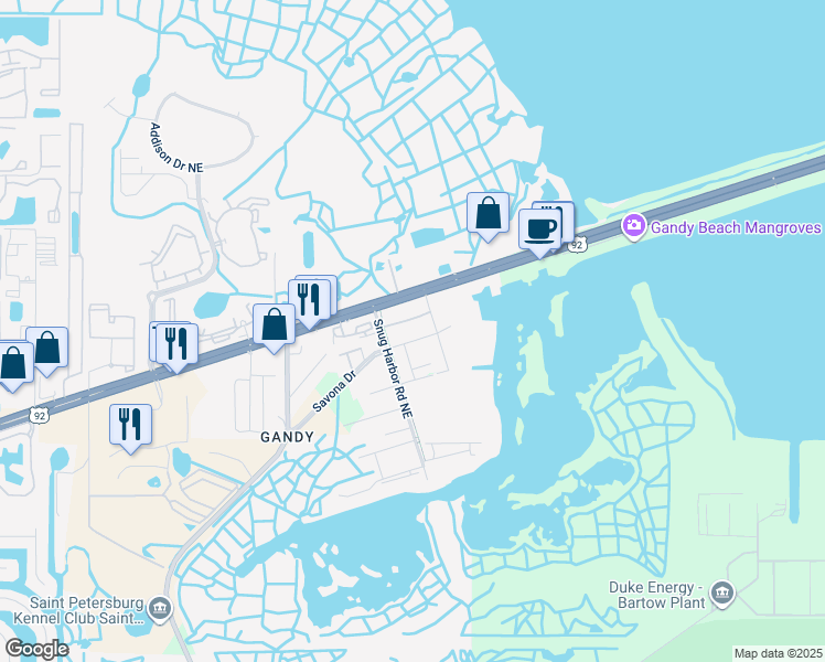 map of restaurants, bars, coffee shops, grocery stores, and more near 1401 Plaza Comercio Northeast in St. Petersburg