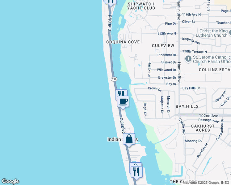 map of restaurants, bars, coffee shops, grocery stores, and more near 20070 Florida 699 in Indian Shores