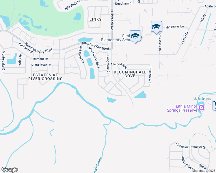 map of restaurants, bars, coffee shops, grocery stores, and more near 4505 Compass Oaks Drive in Valrico