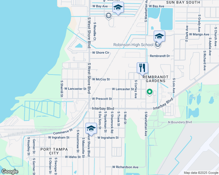 map of restaurants, bars, coffee shops, grocery stores, and more near in Tampa
