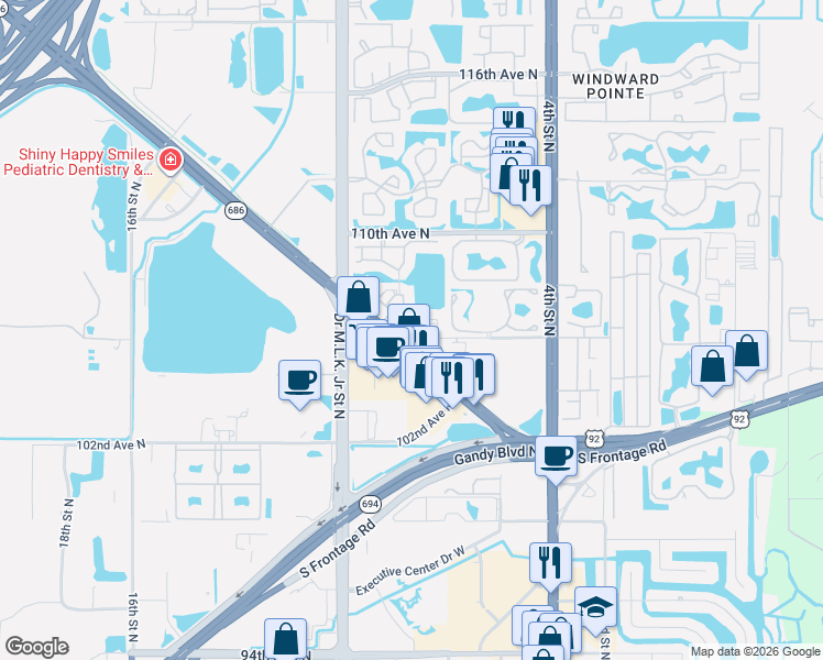 map of restaurants, bars, coffee shops, grocery stores, and more near 760 South Village Drive in St. Petersburg
