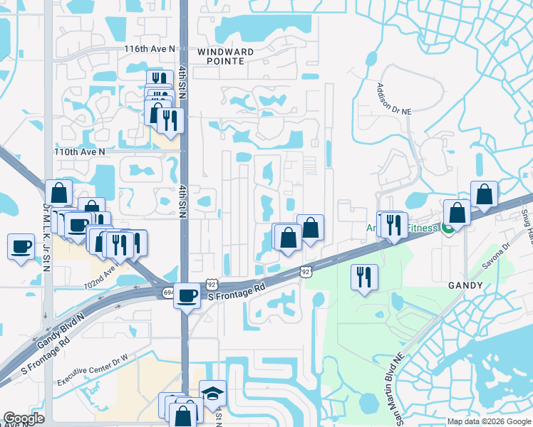 map of restaurants, bars, coffee shops, grocery stores, and more near 5 Waterford in St. Petersburg