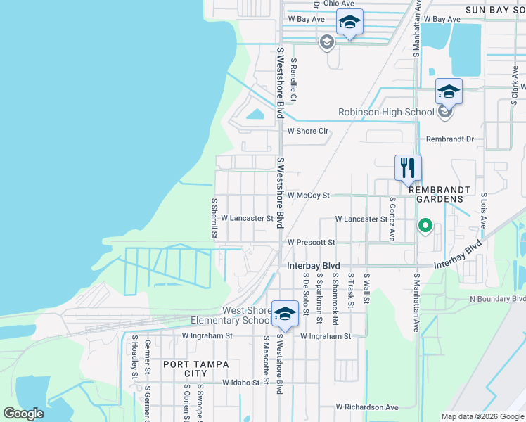 map of restaurants, bars, coffee shops, grocery stores, and more near 6714 South Kissimmee Street in Tampa